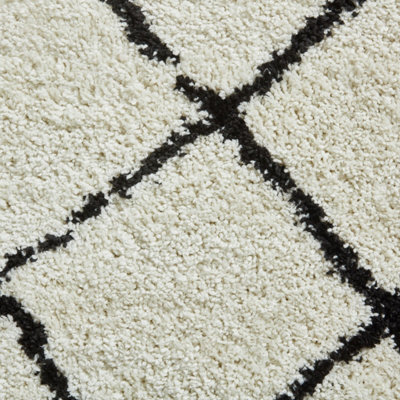 White Black Shaggy Moroccan Modern Geometric Rug for Living Room Bedroom and Dining Room-160cm X 220cm