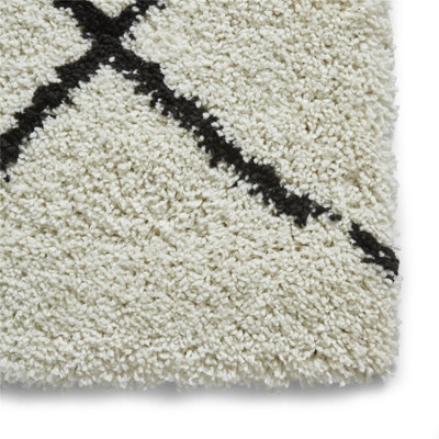 White Black Shaggy Moroccan Modern Geometric Rug for Living Room Bedroom and Dining Room-160cm X 220cm - 3