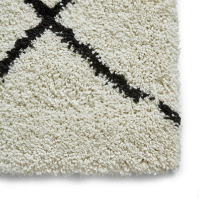 White Black Shaggy Moroccan Modern Geometric Rug for Living Room Bedroom and Dining Room-160cm X 220cm