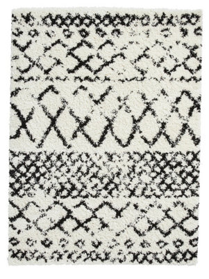 White Black Shaggy Rug, Geometric Rug, Modern Shaggy Moroccan Rug for Bedroom, LivingRoom & DiningRoom-200cm X 290cm