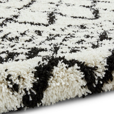 White Black Shaggy Rug, Geometric Rug, Modern Shaggy Moroccan Rug for Bedroom, LivingRoom & DiningRoom-200cm X 290cm
