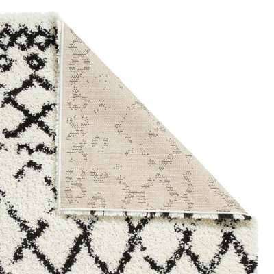 White Black Shaggy Rug, Geometric Rug, Modern Shaggy Moroccan Rug for Bedroom, LivingRoom & DiningRoom-200cm X 290cm