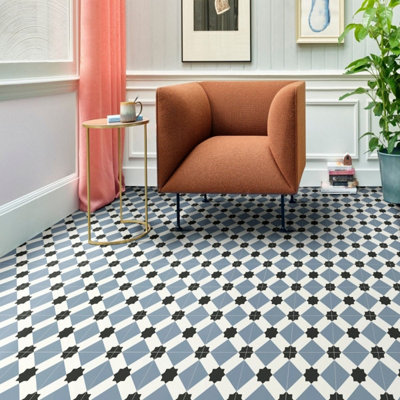 White Blue Designer Effect Anti Slip Vinyl Sheet Flooring For Kitchen Bathroom Living Room-1m(3'3") X 2m(6'6")-2m² - 3