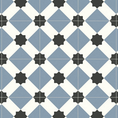 White Blue Designer Effect Anti Slip Vinyl Sheet Flooring For Kitchen Bathroom Living Room-3m(9'9") X 3m(9'9")-9m²