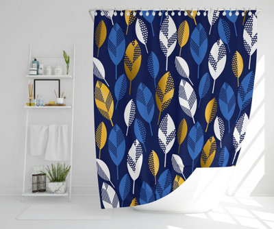 White, Blue & Gold Leaves on Navy Background (Shower Curtain) / Default Title Price Comparisons | Compare The Build