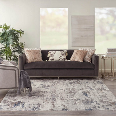 White Blue Modern Easy to Clean Floral Optical/ (3D) Rug For Dining Room Bedroom Living Room-269cm X 361cm