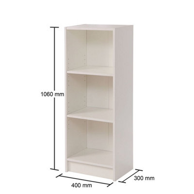 White Bookcase 3 Tier Narrow Shelving Storage Unit Living Room Bedroom