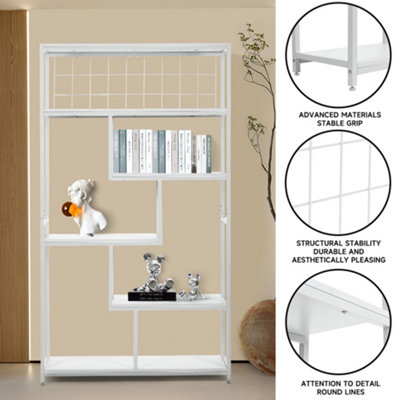 White Bookshelf Storage Rack with Open Shelves for Office