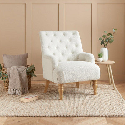 White Boucle Arm Chair Birlea Padstow Easy Chair Fabric Accent | DIY at B&Q