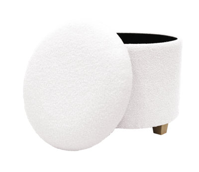 White Boucle Teddy Storage Box Upholstered Pouffe Storage Bench Stool