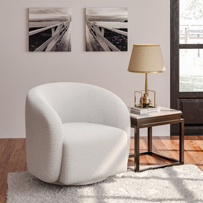 White Boucle Upholstered Swivel Tub Chair Armchair Bucket Chair 75 cm W x 65 cm D x 74 cm H