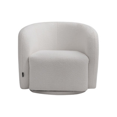 White Boucle Upholstered Swivel Tub Chair Armchair Bucket Chair 75 cm W x 65 cm D x 74 cm H