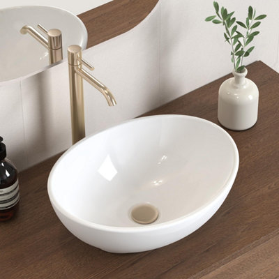 White Bowl Sink Oval Bathroom Sink 41cm x 34cm x 15cm