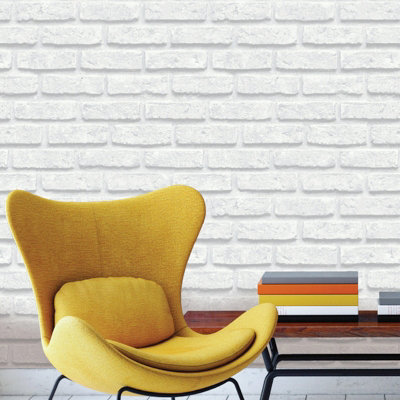 White Brick Effect Wallpaper Realistic 3D Grey Tones Feature Wall