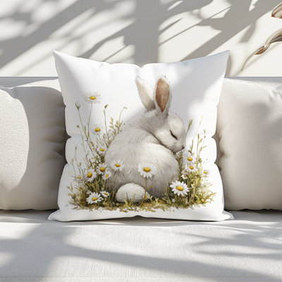 White Bunny Printed Faux Suede Cushion 30cm x 30cm
