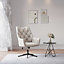 White Button Wingback Velvet Swivel Armchair with Metal Base