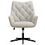 White Button Wingback Velvet Swivel Armchair with Metal Base