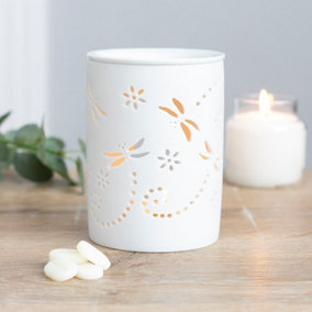 White Ceramic Cut-Out DragonFly Oil Burner (Height) 11.5 cm