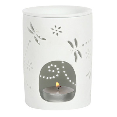 White Ceramic Cut-Out DragonFly Oil Burner (Height) 11.5 cm