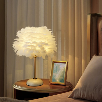 White Ceramic Feather Bedroom Bedside Table Lamp with LED Light