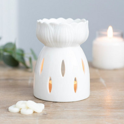 White Ceramic Lotus Flower Oil Burner and Wax Melt