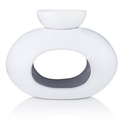 White Ceramic Oval Burner with Removable Bowl - (H) 14 cm