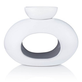 White Ceramic Oval Burner with Removable Bowl - (H) 14 cm