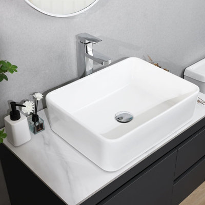 White Ceramic Rectangular Vessel Sink, 40cm x 30cm x 13.5cm Bathroom ...