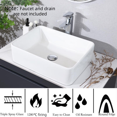 White Ceramic Rectangular Vessel Sink, 40cm x 30cm x 13.5cm Bathroom ...