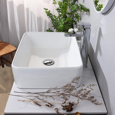 White Ceramic Rectangular Vessel Sink, 40cm x 30cm x 13.5cm Bathroom ...
