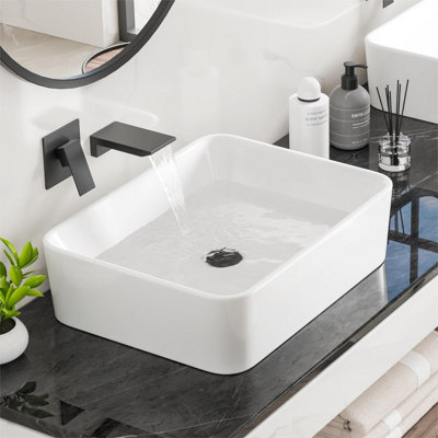White Ceramic Rectangular Vessel Sink,  48cm x 37cm x 13.5cm Bathroom Sink Above Counter