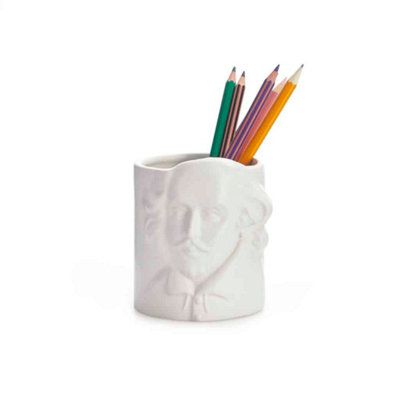 White Ceramic William Shakespeare Silhouette Portrait Pen Pot Holder