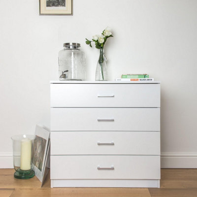 White Chest of 4 Drawers Anti Bowing  Support 75 x 72 x 36 cm