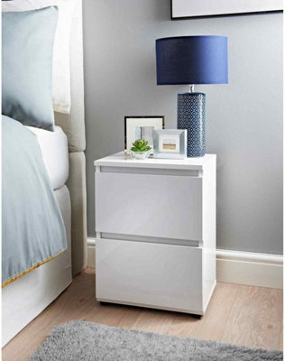 White Chest of Drawers Bedroom 2 Drawer bedside cabinet Modern Slim Side Storage Display Nightstand