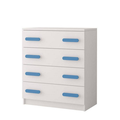 White Chest of Drawers H930mm W800mm D400mm - Blue Handles for Serene Kids' Spaces