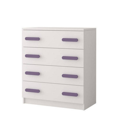 White Chest of Drawers H930mm W800mm D400mm - Heather Handles for Soft Kids' Rooms