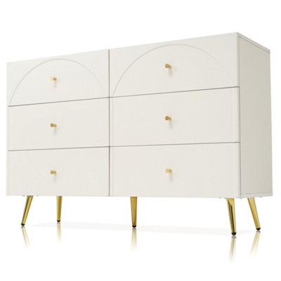White Chest of Drawers with Arch Design, Gold Handles and Metal Legs