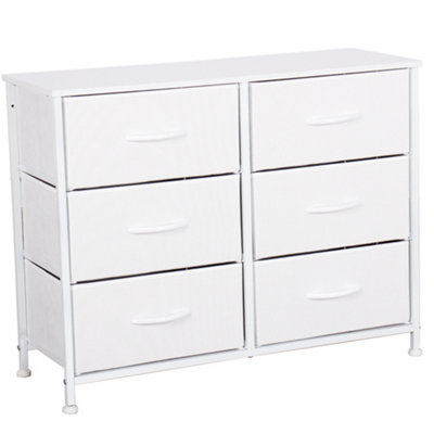 White Chest Of Drawers With Metal Frame, 6 Large Deep Fabric Drawers Organiser Storage