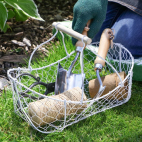 White Chicken Wire Trug Outdoor Garden Storage Tools Basket