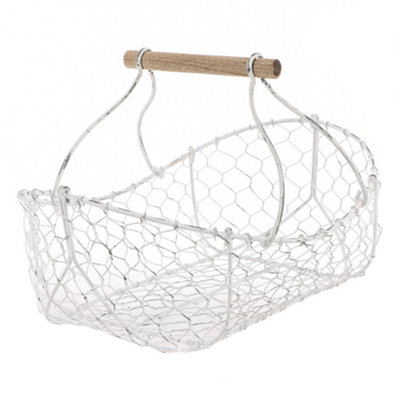 White Chicken Wire Trug Outdoor Garden Storage Tools Basket