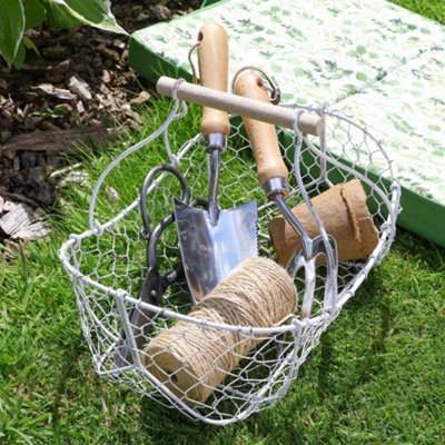 White Chicken Wire Trug Outdoor Garden Storage Tools Basket - 3