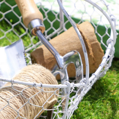 White Chicken Wire Trug Outdoor Garden Storage Tools Basket - 5