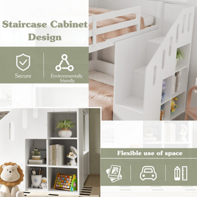 White Children's Bunk Bed with Storage Stairs - Space-Saving 3ft Single ...