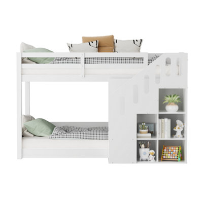 White Children's Bunk Bed with Storage Stairs - Space-Saving 3ft Single ...