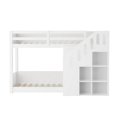 White Children's Bunk Bed with Storage Stairs - Space-Saving 3ft Single ...