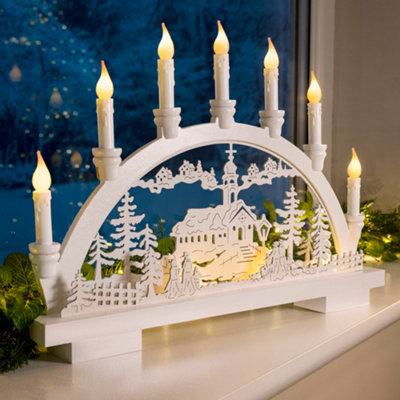 White Christmas Candle Arch with Village Scene Christow DIY at B&Q