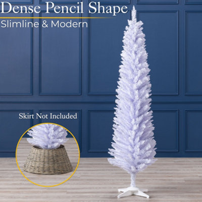 White Christmas Tree Artificial Slim Pencil Spruce with Stand Christow 6ft