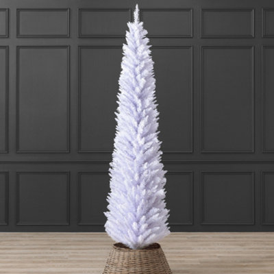 White Christmas Tree Artificial Slim Pencil Spruce with Stand Christow 7ft