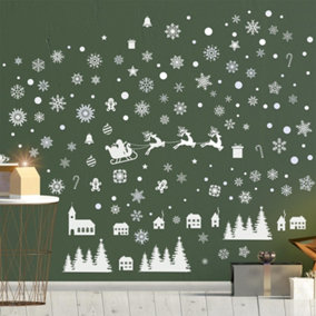 White Christmas Village and Snowflakes Wall Stickers Living room DIY Home Decorations