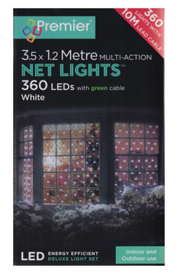 White Christmas Window Net Lights 360 LED 3.5M x 1.2M Multi Action LEDs DIY at B&Q